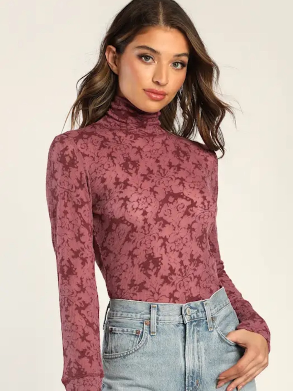 Free People You and I Plum Purple Long Sleeve Turtleneck Top $48